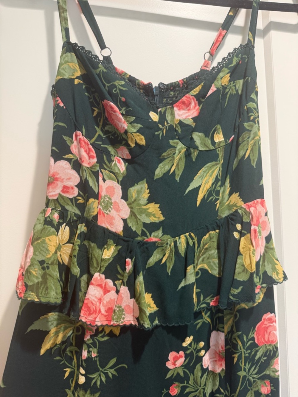 Reformation Dark Green Maxi Dress with Pink Floral Print - Picture 3 of 9